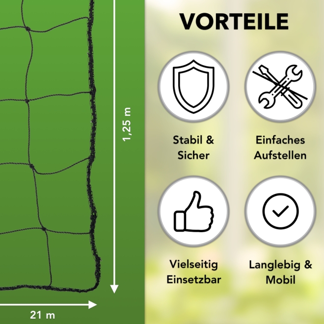 21m Geflügelzaun mit Zugangstor, 125cm, 10 Pfähle, 2 Spitzen, mobiler Hühnerzaun, Geflügelnetz