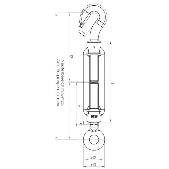 Spannschloss Haken/Öse M6 verzinkt - Spannhaken DIN 1480