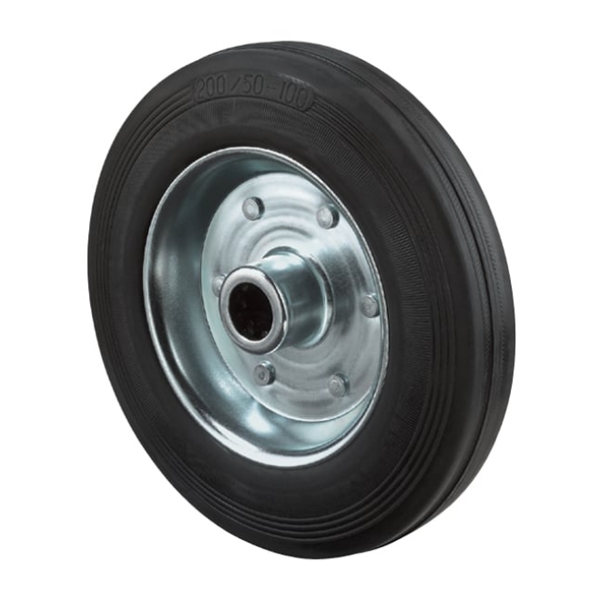 Lenkrolle Ø80mm, Gummi schwarz, 50 kg, Transportrolle mit Stahlfelge und Rollenlager