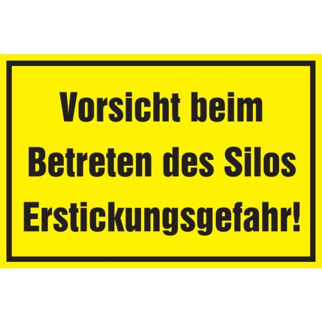 Warnschild: Vorsicht beim Betreten des Silos - Erstickungsgefahr, gelb, 250x150mm, Hinweisschild