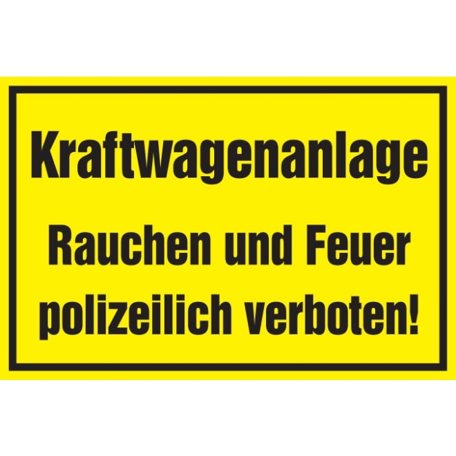 Verbotsschild: Kraftwagenanlage - Rauchen verboten, gelb, 250x150mm, Warnschild