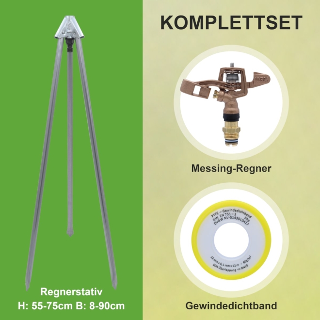 Vyrsa Vollkreisregner VYR-25, 1/2 Zoll, Kreisregner, Komplettset mit Regnerstativ und Dichtband