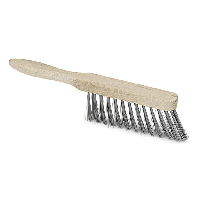 Stahldraht-Handfeger 30cm, 4 Reihen, Buchenholz, Drahthandfeger für hartnäckige Verschmutzungen