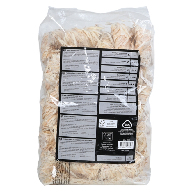 Esschert Design Anzündwolle 1kg (ca. 80-85 Stück) Feueranzünder, Ofenanzünder, Kaminanzünder FF921