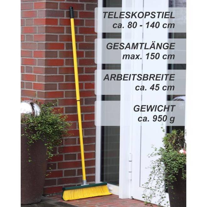 Fritze Krallenbesen 45cm - Spezialbesen mit Teleskopstiel - Gartenbesen Hofbesen