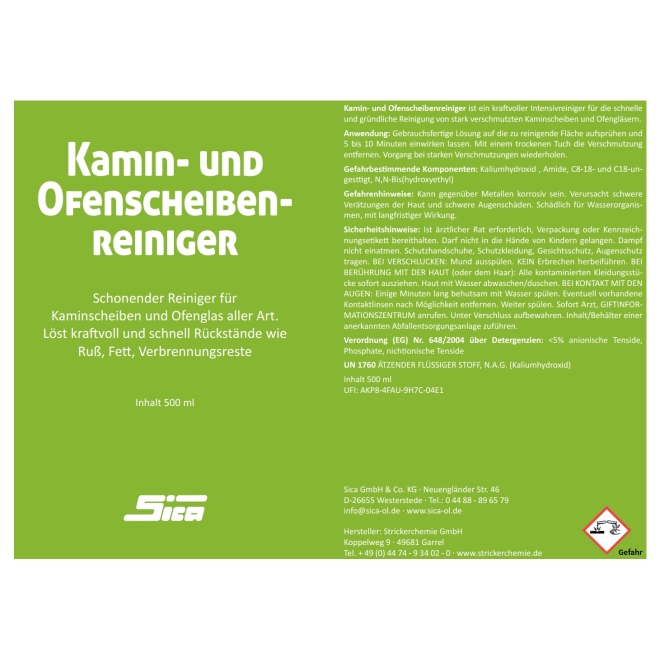 SICA Kamin- und Ofenscheibenreinger 500ml, Pumpspray, für Kaminscheiben und Ofenglas
