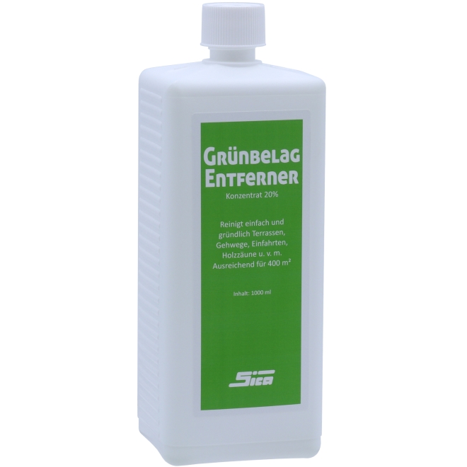 SICA Grünbelagentferner 1 Liter Vierkantflasche, Konzentrat 20%, Algenentferner, Moosentferner