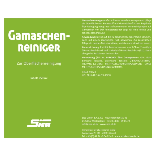 SICA Gamaschenreiniger, 250ml Rundflasche mit Zerstäuber, zur Oberflächenreinigung