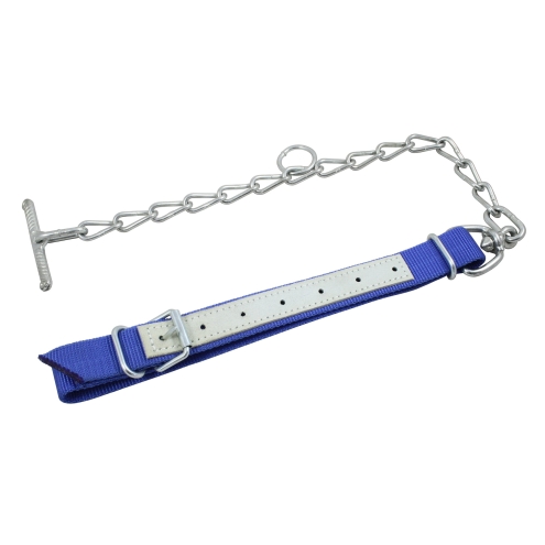 Trevira Kälberhalsband Nylon, mit Kette und Knebel, lederverstärkt, Kälberanbindung aus Treviragurt