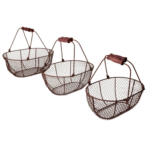 Esschert Design Drahtkörbe 3er-Set antikbraun WB5, Erntekorb, Dekokorb, Gartenkorb