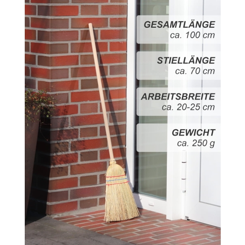 Kinder Reisstrohbesen mit Stiel - 3-fach genäht - Strohbesen für Kinder 100cm