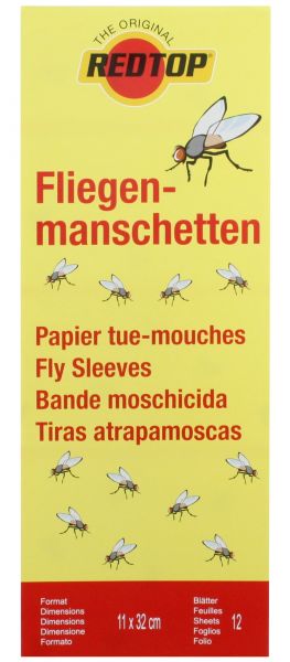 RedTop® 12x Fliegenmanschetten 11x32cm, Fliegenfänger zur Bekämpfung von Fliegen und Insekten
