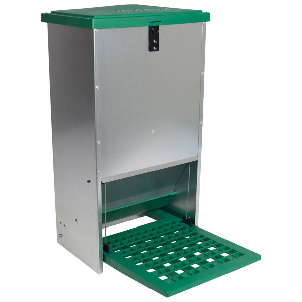 Feedomatic Geflügelfutterautomat 20kg, verzinkt, Hühner-Futterautomat mit Trittplatte