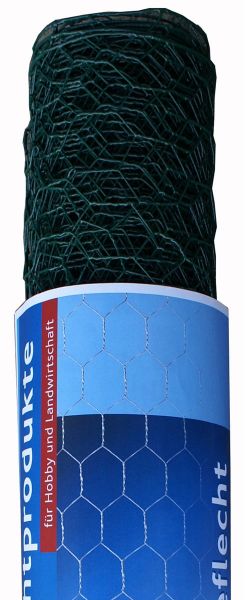 hadra® 10m Sechseckgeflecht 13 x 500 mm, verzinkt, grün ummantelt, Geflechtzaun, 6-eck Geflecht