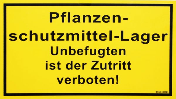 Verbotsschild: Pflanzenschutzmittel-Lager - Betreten verboten, gelb, 250x150mm, Warnschild