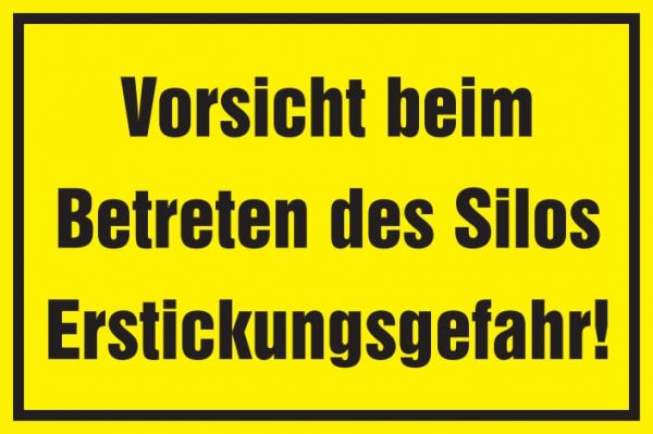 Warnschild: Vorsicht beim Betreten des Silos - Erstickungsgefahr, gelb, 250x150mm, Hinweisschild