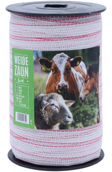 Weidezaunband PROFI 200m, 20mm, 6 x 0,20 Niro, weiß-rot