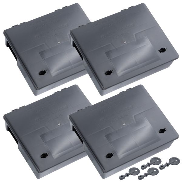 4x Köderstation Kompaktbox schwarz - Köderbox für Ratten - Rattenbox - 4 Stück