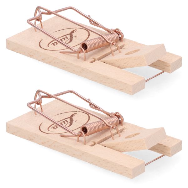 2x Mausefalle aus Holz - klassische Schlagfalle - Schnappfalle zur Mäuseabwehr - 2 Stück
