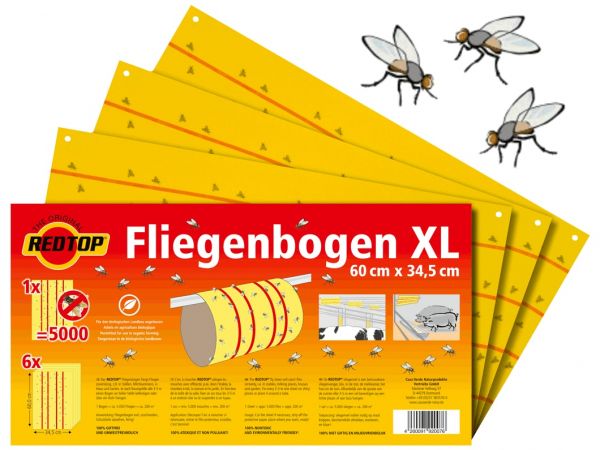 RedTop Fliegenbogen 60x34cm - Stall Fliegenfänger Klebefolie - 6 Stück