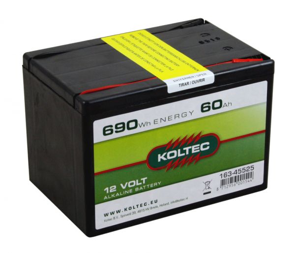 Koltec ALKALINE 60Ah - 12V, Weidezaunbatterie mit konstantem Spannungsverlauf