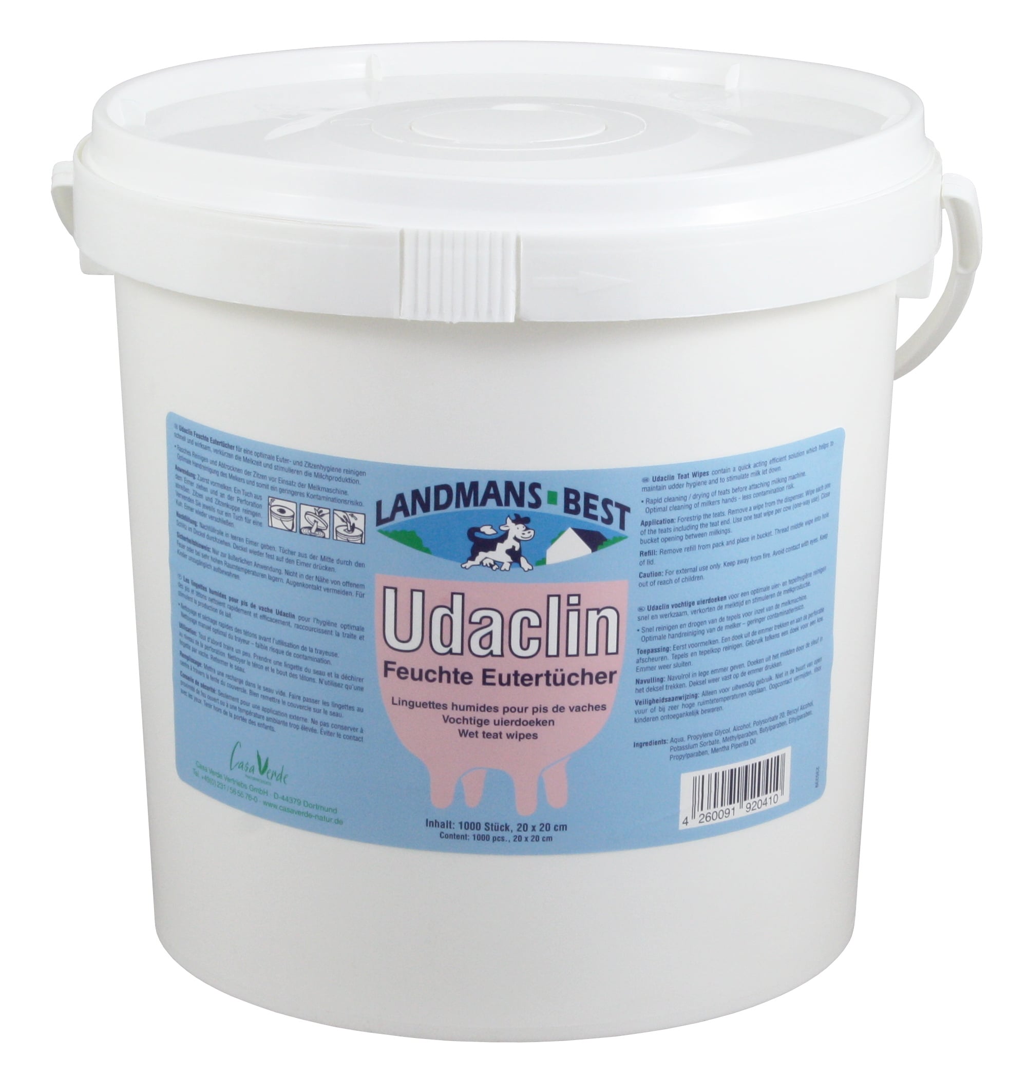 Udaclin® Feuchte Eutertücher, 1000 Blatt, Spendereimer, zur Euter- und ...