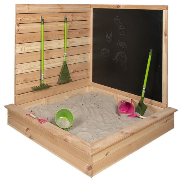 Esschert Design Ecksandkasten mit Tafel, Sandkiste, Sandbox, Holzsandkasten, KG226