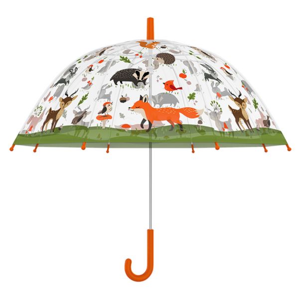 Esschert Design Kinder-Regenschirm Waldtiere, transparent, kleiner Regenschirm für Kinder, KG261