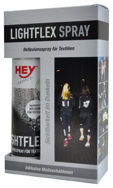 HEY-Sport® Lightflex Spray 150ml, Reflexionsspray für Textilien, mit Motivschablonen
