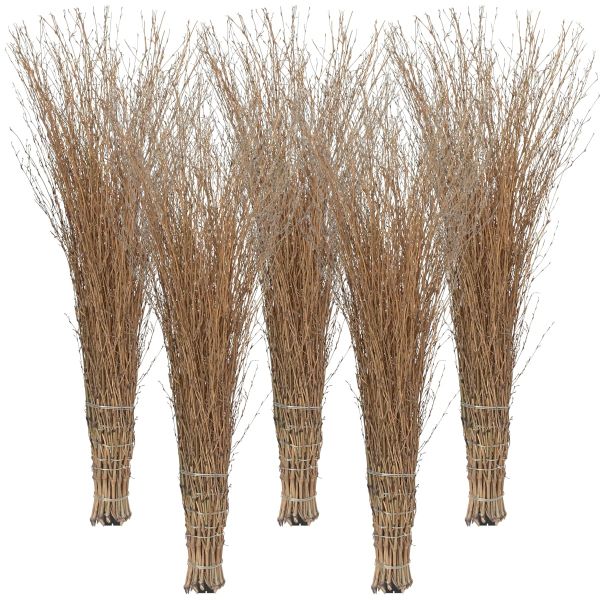 5x Bambusbesen, Stallbesen aus Bambusreisig, Reisigbesen mit Kunststoff-Stielaufnahme