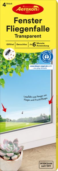 Aeroxon Fenster-Fliegenfalle Transparent, Leimfalle, Klebefalle für Fenster - 4 Stück