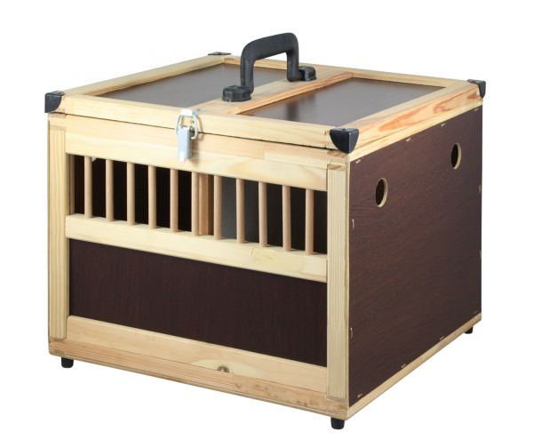 Geflügel-Transportbox Holz, 37x37x30cm, 2 Fächer, Transportkiste für Tauben, Hühner und Kleintiere