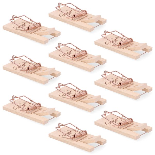 10x Mausefalle aus Holz - bewährte Schlagfalle - Schnappfalle zur Mäuseabwehr - 10 Stück