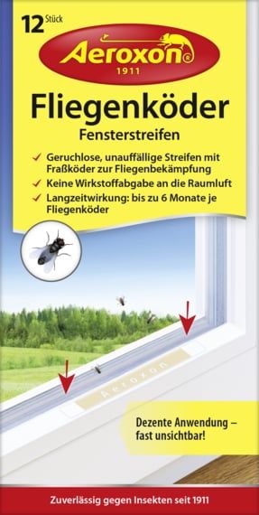 Aeroxon® 12x Fliegenköder Fensterstreifen, transparente Köderstreifen für Fensterrahmen, Fraßköder