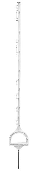 Steigbügelpfahl MUSTANG 115cm, weiß, 10 Ösen, glasfaserverstärkter Zaunpfahl mit Steigbügeltritt