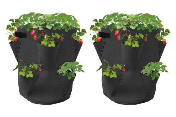 Erdbeer-Pflanzsack 2er-Set, Ø35x45cm, Erdbeeren Pflanztasche, Pflanzsäule, Pflanzturm